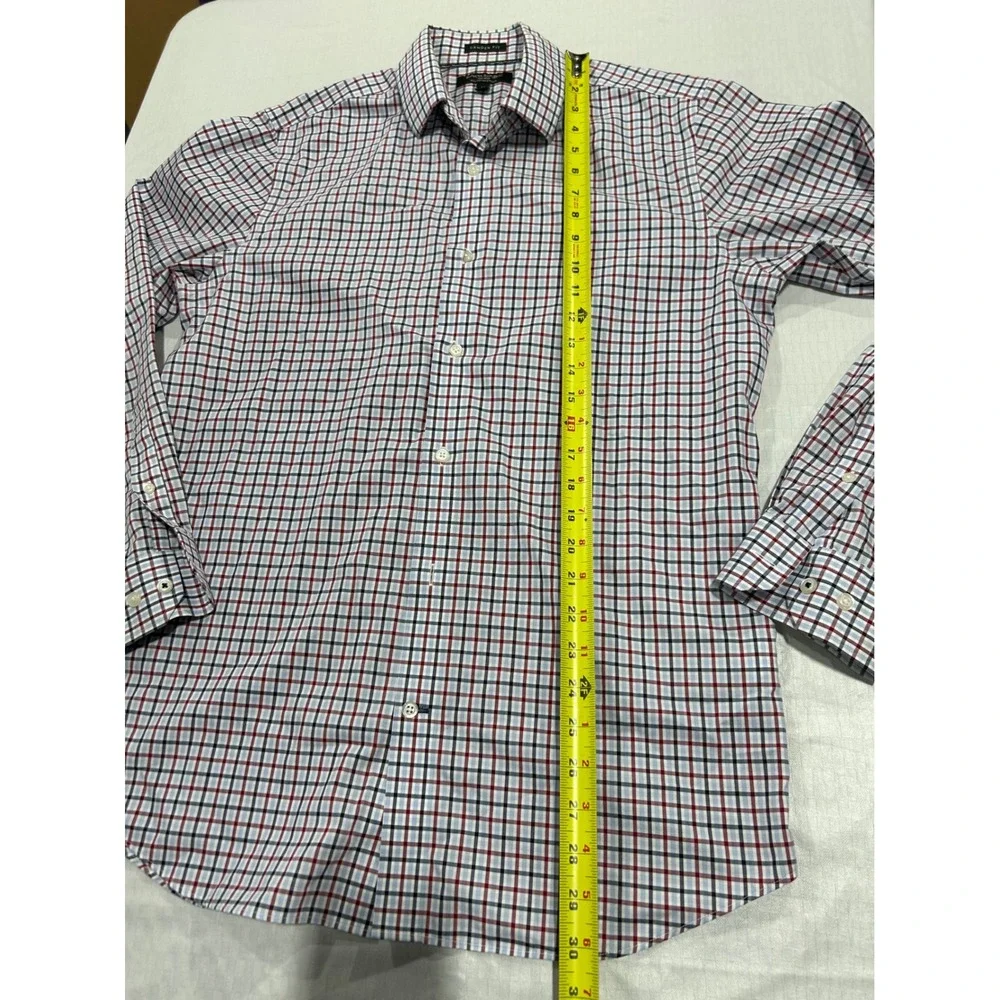 Banana Republic Camden Fit Shirt Mens Medium Red‎ Navy Check Iron Cotton Stretch